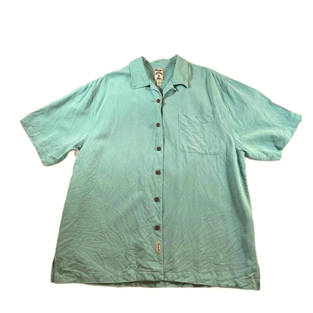 Montego Mon Men's Silk Short Sleeve Button-Up Shirt Size Large